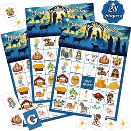 Moon Boat 28Players Christmas Bingo Game Nativity Cards Set for Kids, Adults, Family, Large Group, Xmas Holiday Party