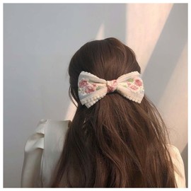 Andelaisi Vintage Lace Bow Hair Barrettes Vintage Lace Ribbon Bow Hair Clips Large Tulle Bow Barrettes Lace Flower French Bowknot Hairclip Hair Accessories for Women Headdress（Style A）