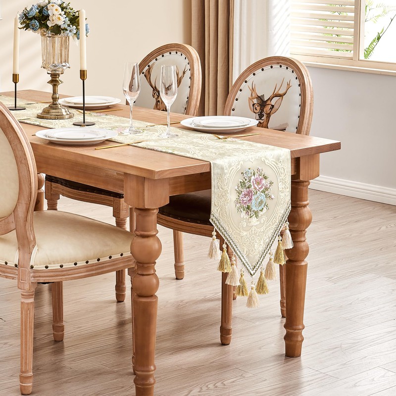 Loom and Mill Elegant Table Runner 13x108 inch, Floral Jacquard