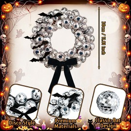 Suncalla 12 Inch Halloween Disco Eyeball Wreath for Front Door