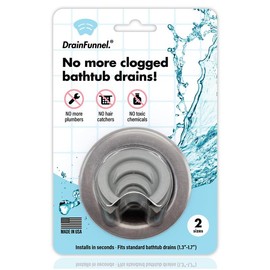 DrainFunnel Bathtub Drain Funnel for Hair Clog Prevention, 2 Size Pack 1.3"-1.7" Tub Drains - Color: Gray