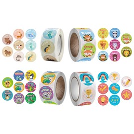 KALYRON 2000 pcs Animal Reward Stickers,Fun Cartoon Bonus Stickers with Motivational Phrases, Perfect for Teachers, Students & Classroom Awards (Assorted Designs 4 Rolls
