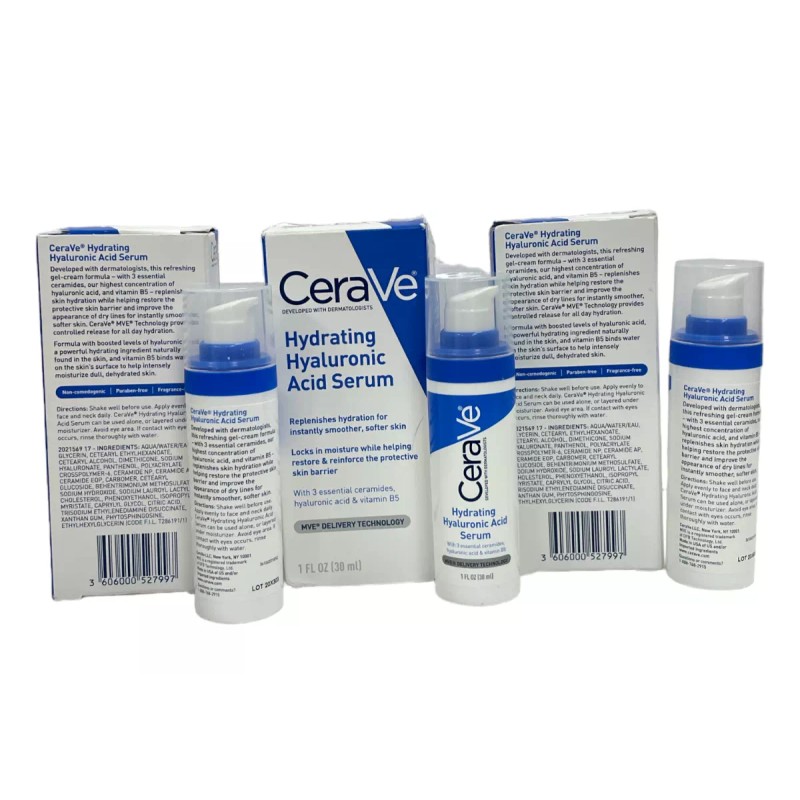 CeraVe Hydrating Hyaluronic Acid Serum Lot Of 3 (1fl/30ml) New