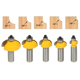 Gasea 5pcs 1/2 Inch Shank Cove Edging Molding Router Bit for Woodworking Cutter Bits - Radius 1/2", 3/8", 5/16", 1/4", 1/8"