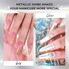 U-Shinein Metallic Mirror Painting Gel Nail Polish, Silver & Gold Metal Painted Drawing Gel with Brush Chrome Gel Polish 2pcs 6ml Set 3D Effect Curing Requires Home Nail Art DIY