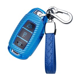 HIBEYO Smart Car Key Case Fits Hyundai Key Case Protective Cover TPU for Hyundai Kona i10 i30 ioniq Tucson Santa Fe Key Fob Remote Key Chain 3 Buttons Blue