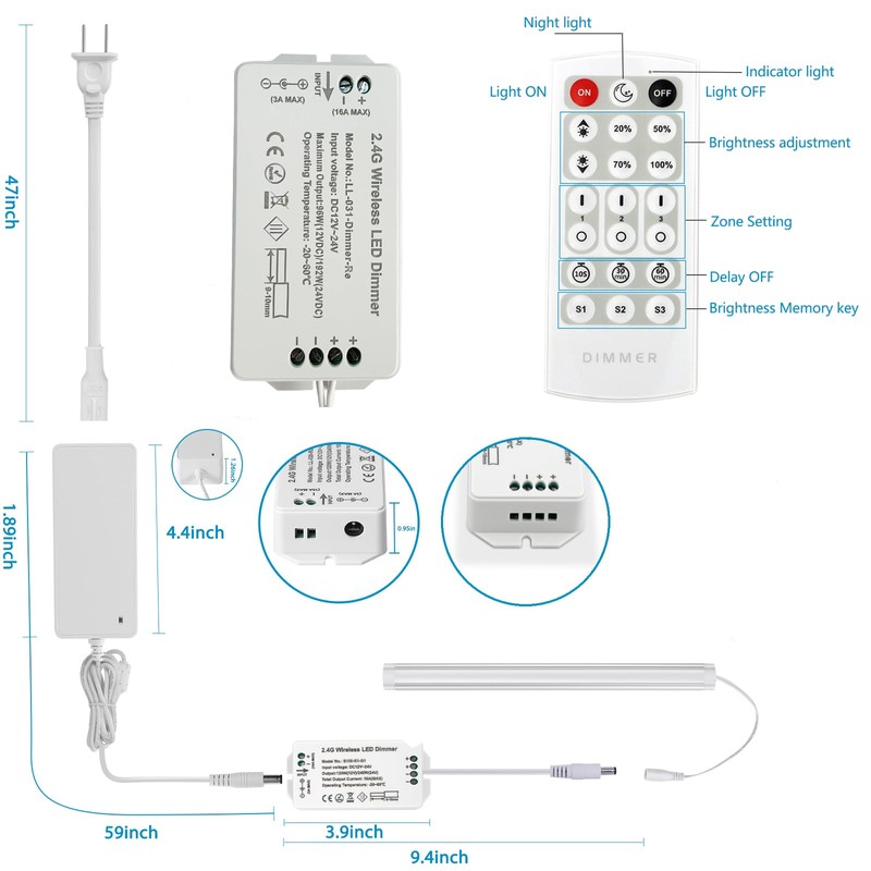Litever LED Dimmer with Remote, DC12V/DC24V, for Litever Under Cabinet