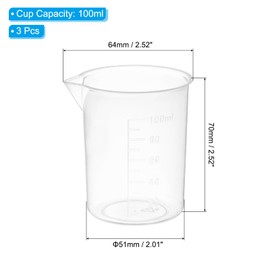PATIKIL 100ml Measuring Cups, 3Pcs Polypropylene Beakers Graduated Measuring Pitcher Beakers with and Spout for Lab Experiments, Baking and Cooking, Transparent