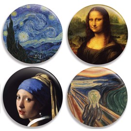 Famous Classic Artwork Paintings Pinback Buttons/Pins (2.25 inches) Set of 4