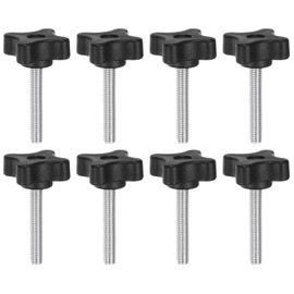 sourcing map 8pcs Star Clamping Knobs M6 x 40mm Metric Male Thread 32mm 4-Point Plastic Head Threaded Stud Knob Hand Tightening Thumb Screw Jig Handle, Black