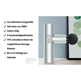 SKG F3 Lite Mini Massage Gun, 4 Massage Levels, 4 Interchangeable Massage Heads, Up to 3,200 rpm, USB-C Charging Port (Silver)