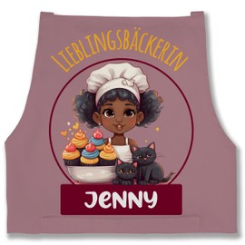 Geschenk mit Namen personalisiert by Shirtracer - Apron - Baking Apron Ladies Women - Favourite Baker with Name, 03 Pink