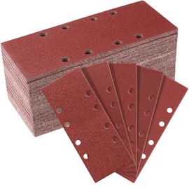 Sruhrak 50 pieces 93 x 230 mm sanding sheet set, 40/60/80/120/240 grit, rectangular sanding pad with Velcro fastener, 8 holes, sandpaper for rectangular sanders and Bosch sanders