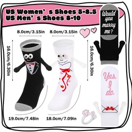 Halinuia 2 Pairs of Wedding Socks with Magnetic Hands Funny Hand in Hand Socks Wedding Gifts for Bride and Groom Gifts for Couples for Valentine's Day Wedding Anniversary 36-40 & 39-43