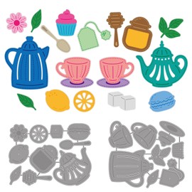 GLOBLELAND Set of 2 Tea Tools Cutting Dies Afternoon Tea Embossing Stencils Tea Cup Teapot Decorations Stencils Cutting Dies for Tea Time Theme Cards Scrapbooking and DIY Craft Album