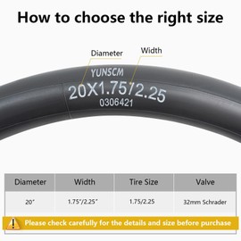 2-PCS 20" Heavy Duty Bike Tubes 20X1.75/1.95/2.125/2.25 Schrader Valve (45/57-406) 20" Bicycle Tubes Compatible with 20 X 1.75 20 X 1.95 20X2.0 20 X 2.125 20X2.20 20X2.25 Bike Tire Tubes