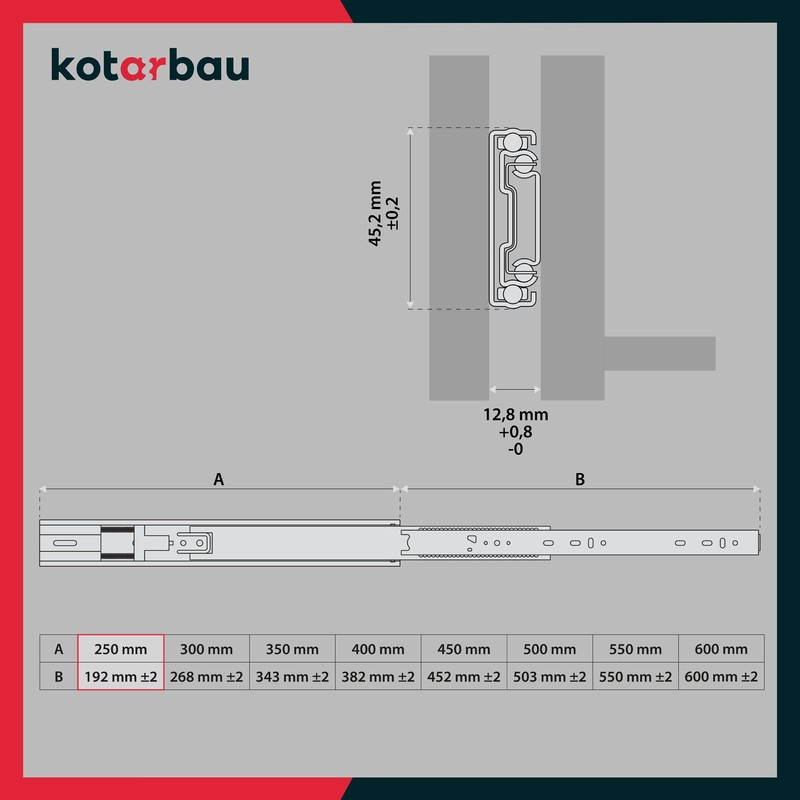 Kotarbau®® 1 pair (2 pieces) telescopic runners ball bearing mounted