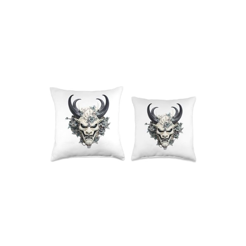 Scary Demon Yokai Oni Mask Japanese Anime Warrior Throw Pillow