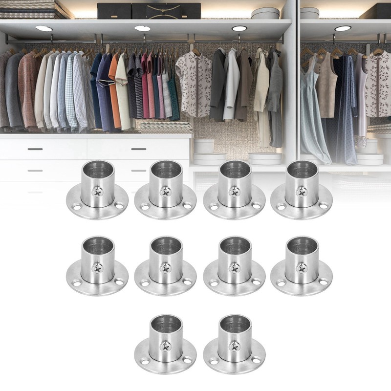 10Set Flanged Holder Base Thicken Stainless Steel Closet Rod Tube