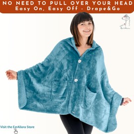 EzrAllora Fleece Poncho Blanket -No Sleeves- Lightweight Warm Wrap Shawl - Wearable Blanket - Lap Blanket - Gift for Grandma (Royal Sky)