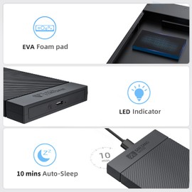 2.5 Inch Hard Drive Enclosure, 6Gbps USB 3.1 Gen 1 to SATA III High-Speed Transmission for 7-9.5MM HDD SSD Enclosure, USB-C to USB-A, Support UASP Trim (Black)