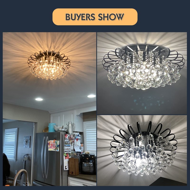 CVKASH Crystal Floral Chandelier 4-Light Antique Modern Black Flush Mount