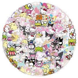 TUMAJI 100Pcs Sanrio Stickers Pack, Vinyl Waterproof Stickers with Hello Kitties, Kuromi, My Melody and Friends for Laptop, phone, Bumper, Skateboard, Water Bottle, Anime Stickers for Adults Decals