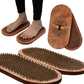 Wooden Yoga Board for Acupressure and Meditation with Nails for Deep Tissue Massage, Sadhu Board for Yoga Practice, Acupuncture Massage (oak8) (oak-oval, 0.31)
