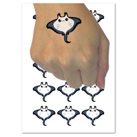 Sweet Kawaii Chibi Manta Ray Temporary Tattoo Water Resistant Fake Body Art Set Collection - 54 1" Tattoos (1 Sheet)