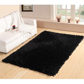 Home Weavers Bella Premium is Unique Soft Fluffy Jersey Shag Accent and Area Rug Ideal for Kitchen Living Space Bedroom or Kids Room 100% Polyester in Vibrant Colors, 42"x66", Black
