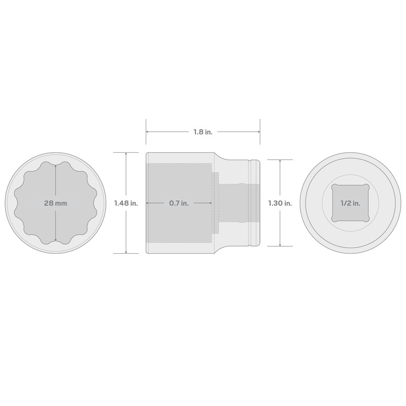 TEKTON 1/2 Inch Drive x 28 mm Shallow 12-Point Socket