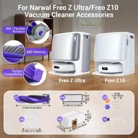 Bluevisk Freo Z10 Ultra Replacement Parts for Narwal Freo Z10 Ultra/Narwal Freo Z10 Robotic Vacuum Cleaner Parts with 2 Roller Brush,4 HEAP, 6 Mops, 6 Dust Bags, 6 Side Brushes,1 Clean Brush