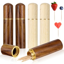 Giantree 4 Pcs Portable Wood Toothpick Holder, Mini Toothpick Box Pocket Dispenser, Pocket Tooth Pick Carrying Travel Case Needle Case for Storage Needle Pill Bead Pick Tooth Picks Holder