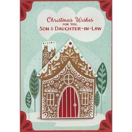 Designer Greetings Sparkling 3D Gingerbread House in Red Border Hand Decorated Christmas Card for Son and Daughter-in-Law