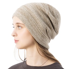 Loo&c Knit Hat, 100% Cotton, Aria Knit Cap, Large Size, Women's Loose Fit, Medical Hat, Watch, Cold Protection, Earmuffs, All Seasons, Cotton, MIX beige