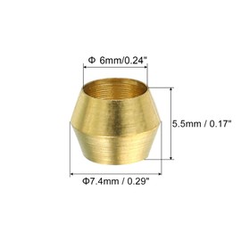 TA-VIGOR 6mm Tube OD Brass Compression Sleeves Ferrules, 25PCS Brass Ferrule Fittings Compression Pipe Fitting, Olives Assortment Kit for Oil Water Air Pipe