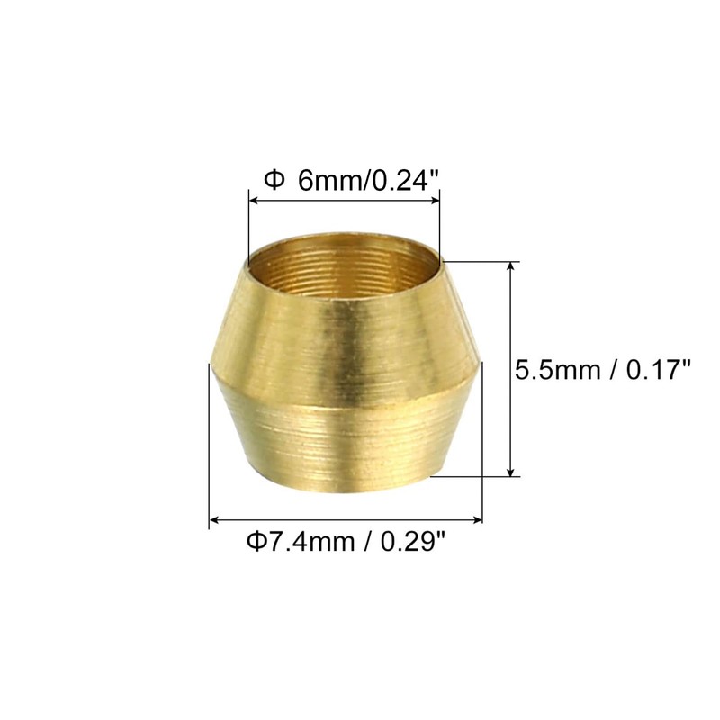TA-VIGOR 6mm Tube OD Brass Compression Sleeves Ferrules, 25PCS Brass