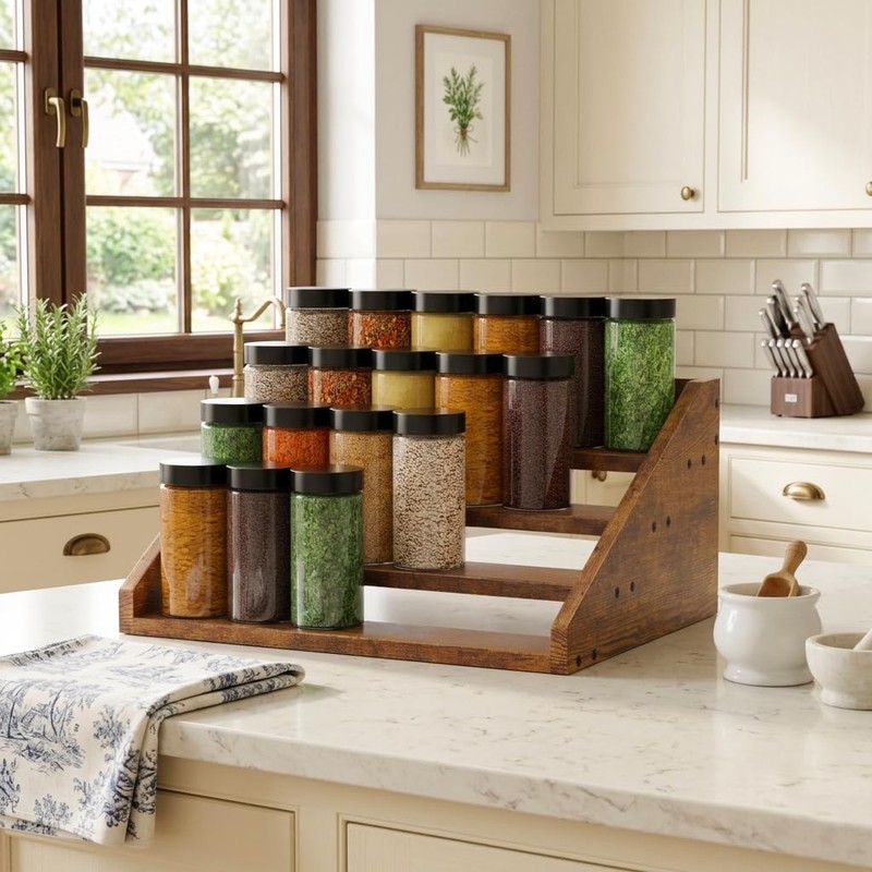 4 Tier Wood Spice Rack Organizer for Cabinet, Super Sturdy