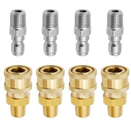 Vkinman 1/4 Inch NPT Quick Connect Pressure Washer Couplers, Pressure Washer Adapters - Versatile High-Pressure Washer Adapters with Fast Connection Features（4 Pairs）