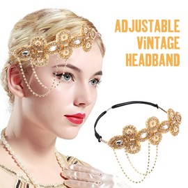 1920s Flapper Accessories Set - Costume Accessories for Women - Include Headband Pearl Necklace Earrings Gloves Folding Fan