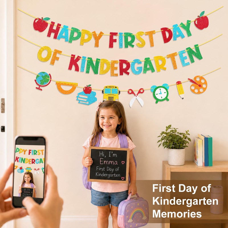 Hekocap First Day of Kindergarten Decorations, Pre-Strung Happy First Day