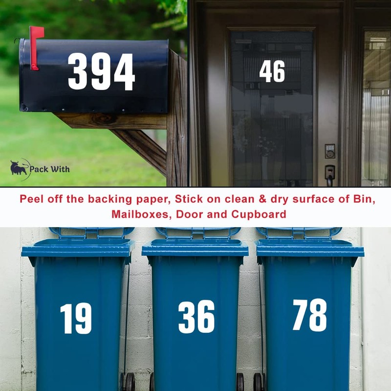 Pack of 4 White Wheelie Bin Stickers Number - 2