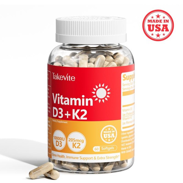 Takevite High-Potency Vitamin D3 + K2 Softgel Capsules – 60