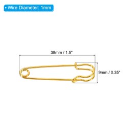 sourcing map Safety Pins 1.5 Inch Large Metal Sewing Pins for Blankets Skirts Crafts Brooch Making Gold Tone 50Pcs