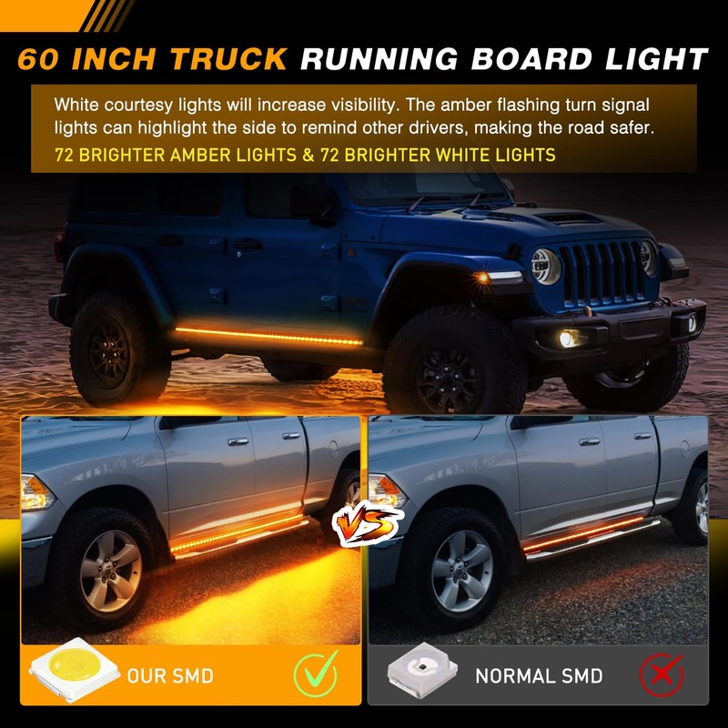 GOOACC Truck Running Board Lights - 2PCS 60 Inch DRL