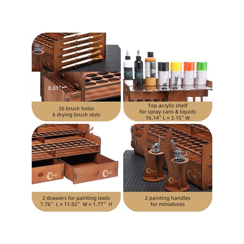 OPHIR Wooden Paint Organizer for 104 Bottles with 2 Brush