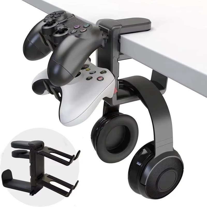2-in-1 Headphone and Controller Holder for Gaming Desks – Rotating