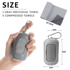 GVSAVY 1 Gray Quick Dry Towel, 5 Compressed Towels, Microfiber Towel, Lightweight Absorbent Towel, Cooling Towel For Gym, Beach, Camping