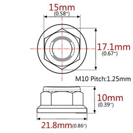 Ruifu Bike Motorcycle Titanium Nuts M6 / M8 / M10 / M12 Lock Nut Flanges 5pcs (M10(Pitch 1.25), Gold)