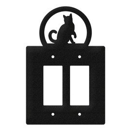 SWEN Products Cat Wall Plate Cover (Double Rocker, Black)
